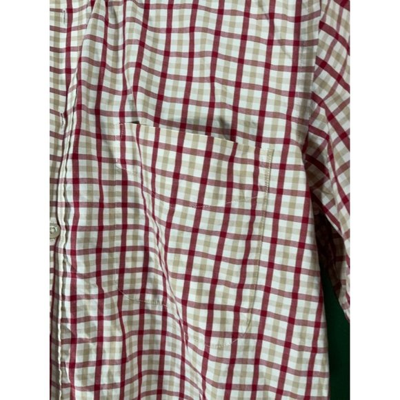 T. Harris London - Men's Red/Beige/White Plaid Short Sleeve Button Down - Size M - Picture 3 of 6